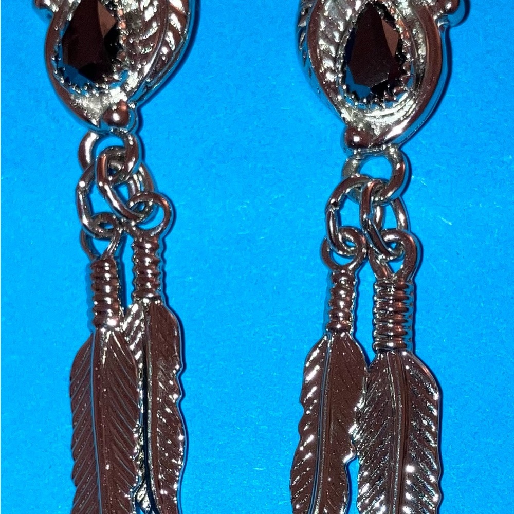 Silver and Black Feather Dangle Earrings